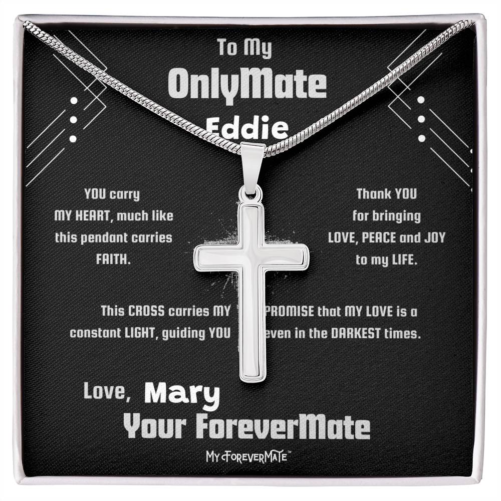 Cross Necklace on Custom Name Message Card | Adjustable Snake Chain | Stainless Steel