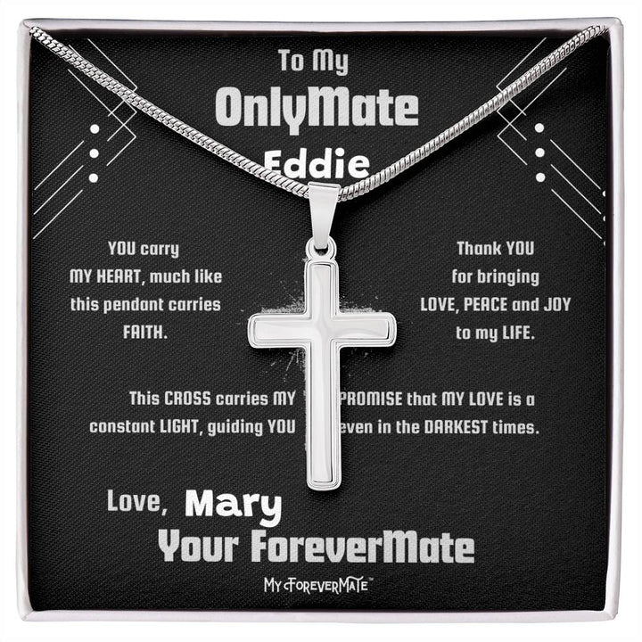 Cross Necklace on Custom Name Message Card | Adjustable Snake Chain | Stainless Steel