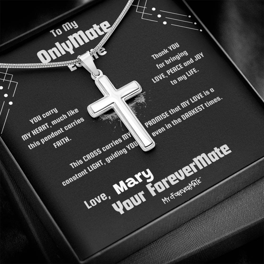 Cross Necklace on Custom Name Message Card | Adjustable Snake Chain | Stainless Steel