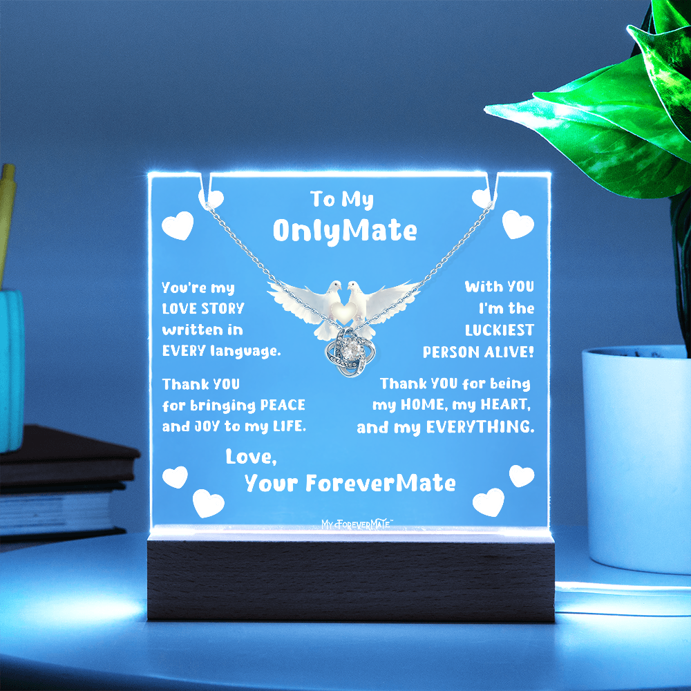 Couples LED Acrylic Plaque + Love Knot Necklace Bundle