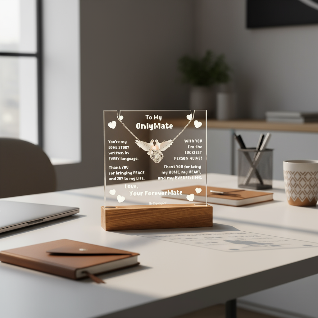 Couples LED Acrylic Plaque + Love Knot Necklace Bundle