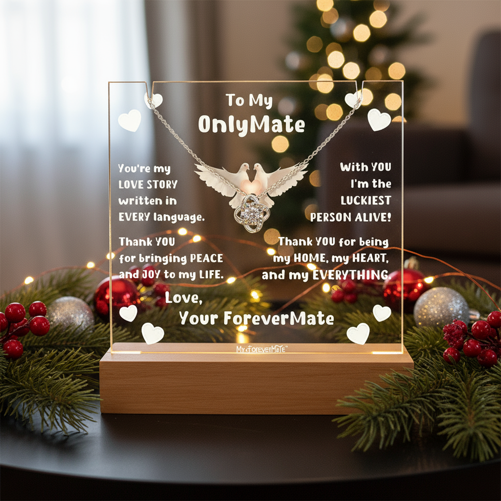 Couples LED Acrylic Plaque + Love Knot Necklace Bundle