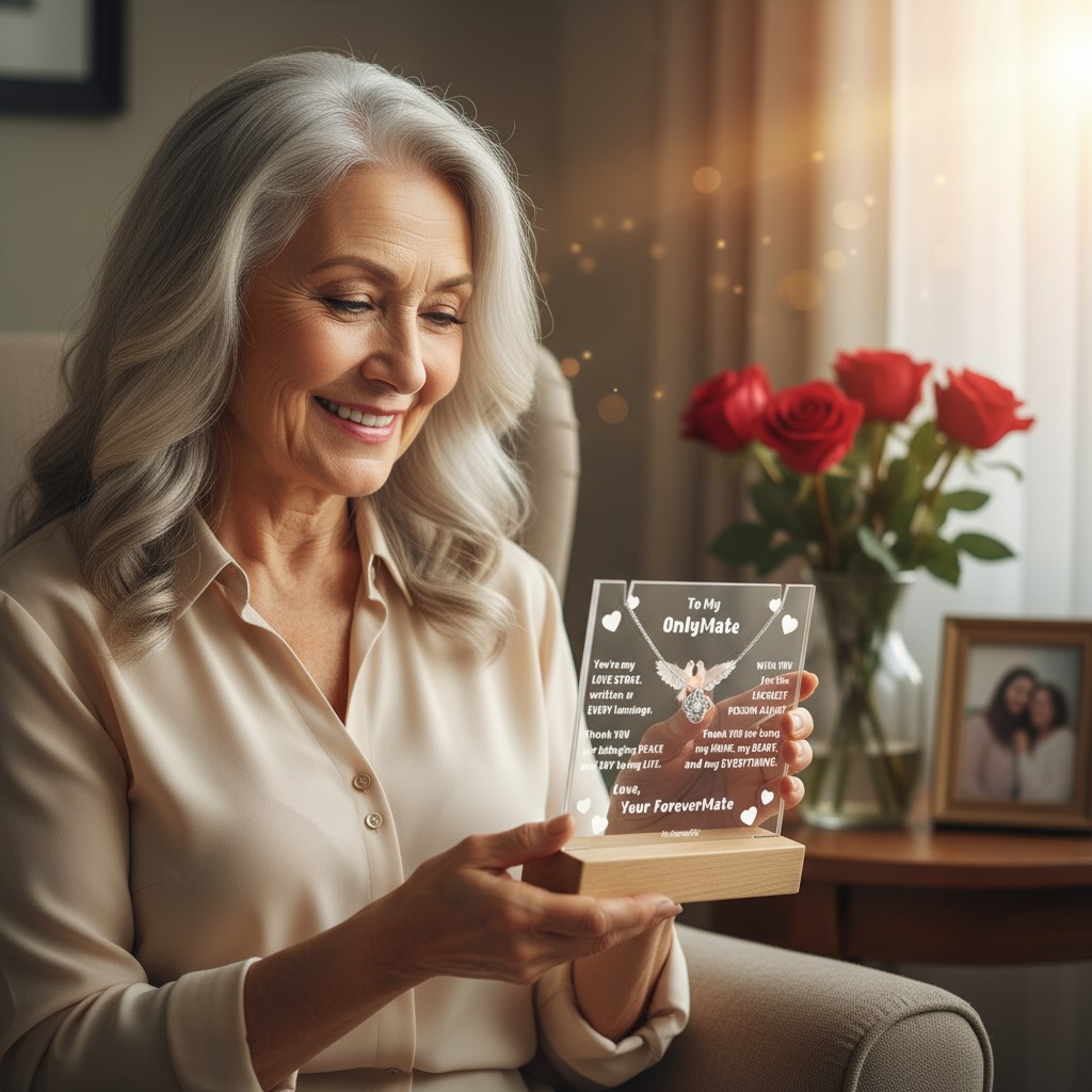 Couples LED Acrylic Plaque + Love Knot Necklace Bundle