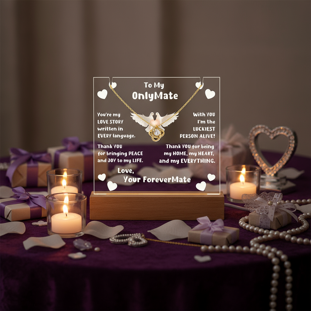 Couples LED Acrylic Plaque + Love Knot Necklace Bundle