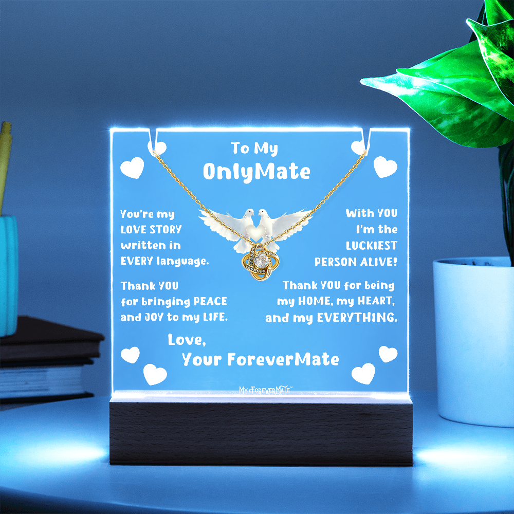 Couples LED Acrylic Plaque + Love Knot Necklace Bundle