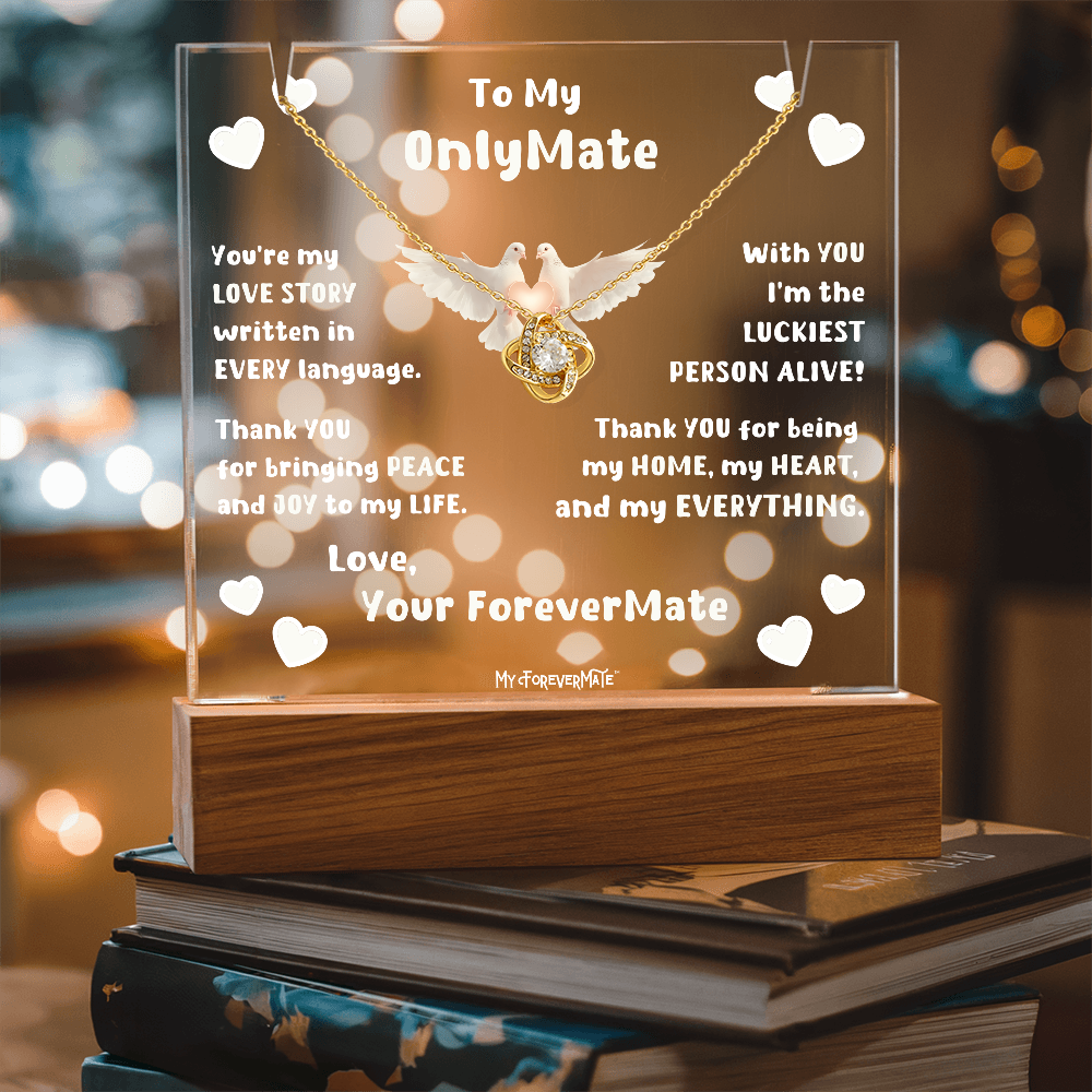 Couples LED Acrylic Plaque + Love Knot Necklace Bundle