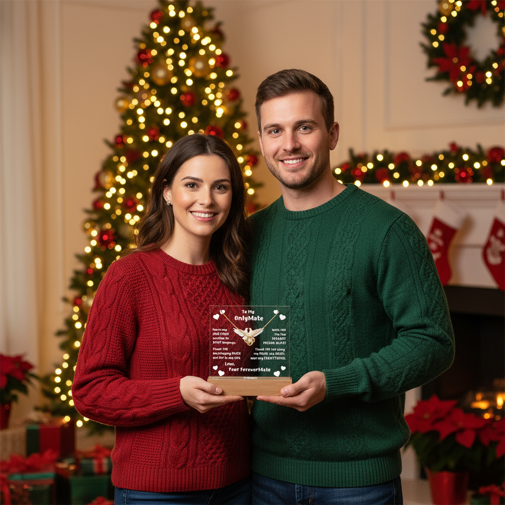 Couples LED Acrylic Plaque + Love Knot Necklace Bundle