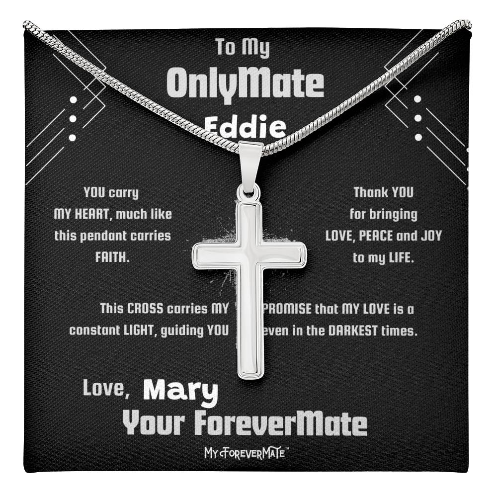 Cross Necklace on Custom Name Message Card | Adjustable Snake Chain | Stainless Steel