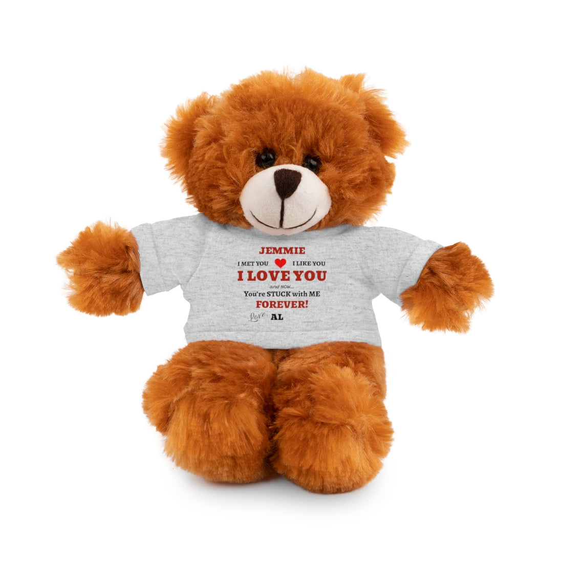Personalized Stuffed Animal for Wife or Girlfriend • Custom Name Plushie with “You’re Stuck With Me Forever” Message